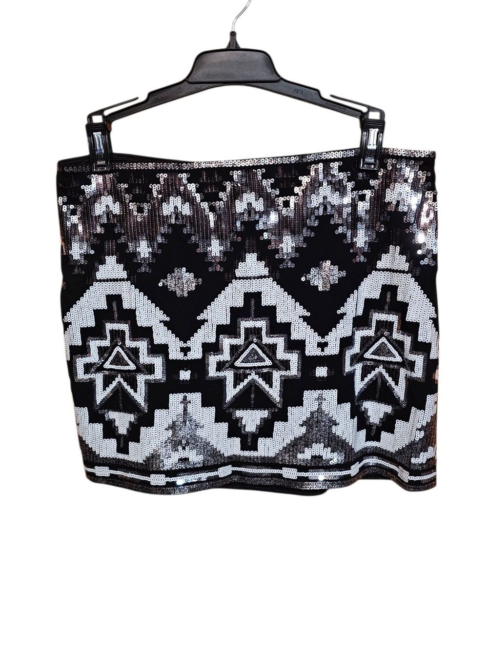 Express Black Mini Skirt with Silver Sequin Pattern